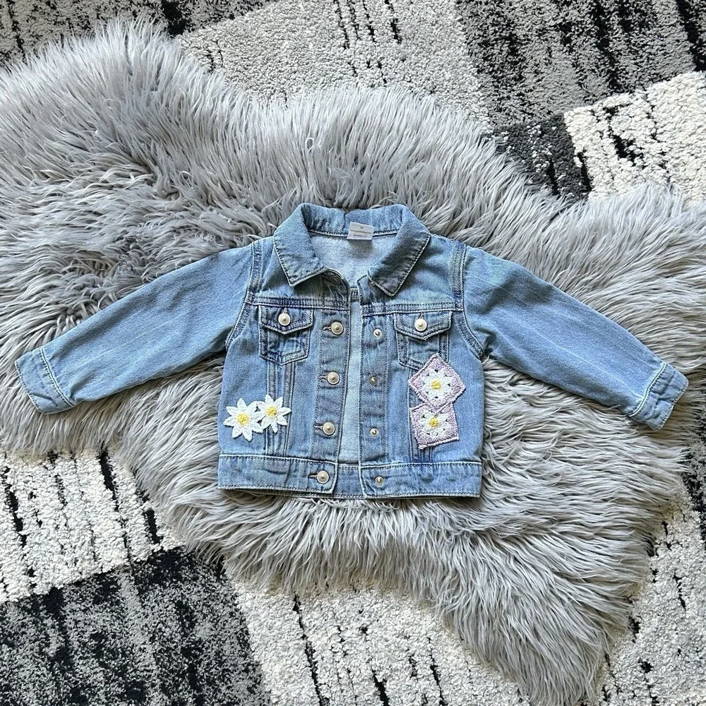 Wonder Nation Denim Patchwork Jacket Embroidered Floral 100% Cotton Girls 2T